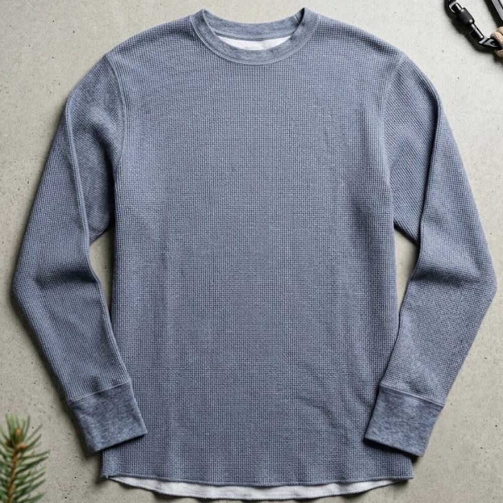 L.L. Bean Mens L Tall Dual Layer Thermal Shirt Wool Blend Blue Made in Canada